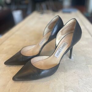 Jimmy Choo Addison 80 Leather D'Orsay Pumps in Black, Size 36